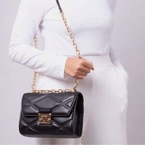 NWT Michael Kors Serena Black Quilted Vegan Leather Crossbody Shoulder Bag